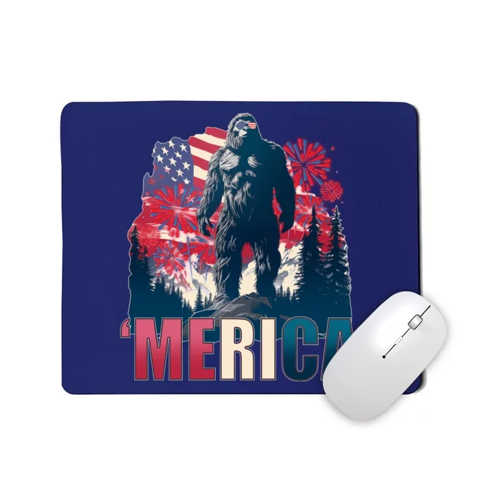 Patriotic Merica Bigfoot Sasquatch Mousepad