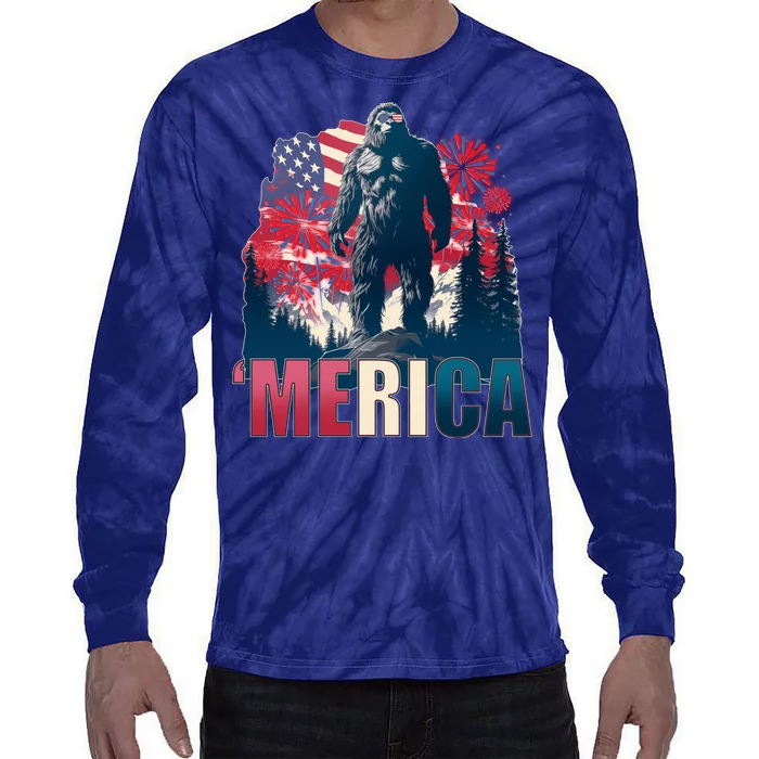 Patriotic Merica Bigfoot Sasquatch Tie-Dye Long Sleeve Shirt