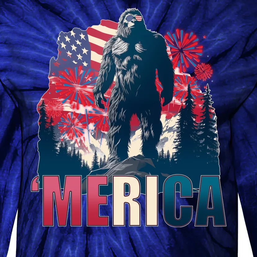 Patriotic Merica Bigfoot Sasquatch Tie-Dye Long Sleeve Shirt