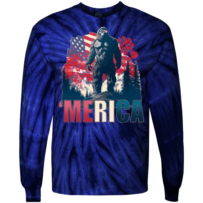 Patriotic Merica Bigfoot Sasquatch Tie-Dye Long Sleeve Shirt