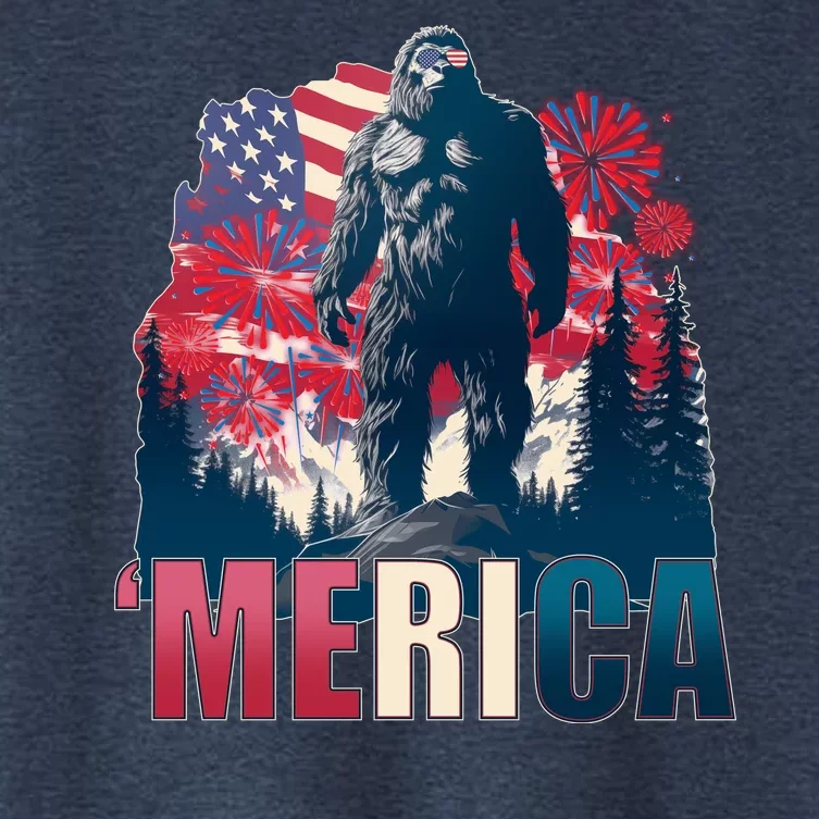 Patriotic Merica Bigfoot Sasquatch Women's Crop Top Tee