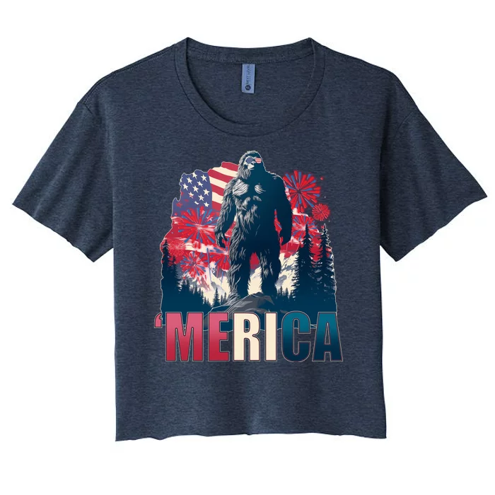 Patriotic Merica Bigfoot Sasquatch Women's Crop Top Tee