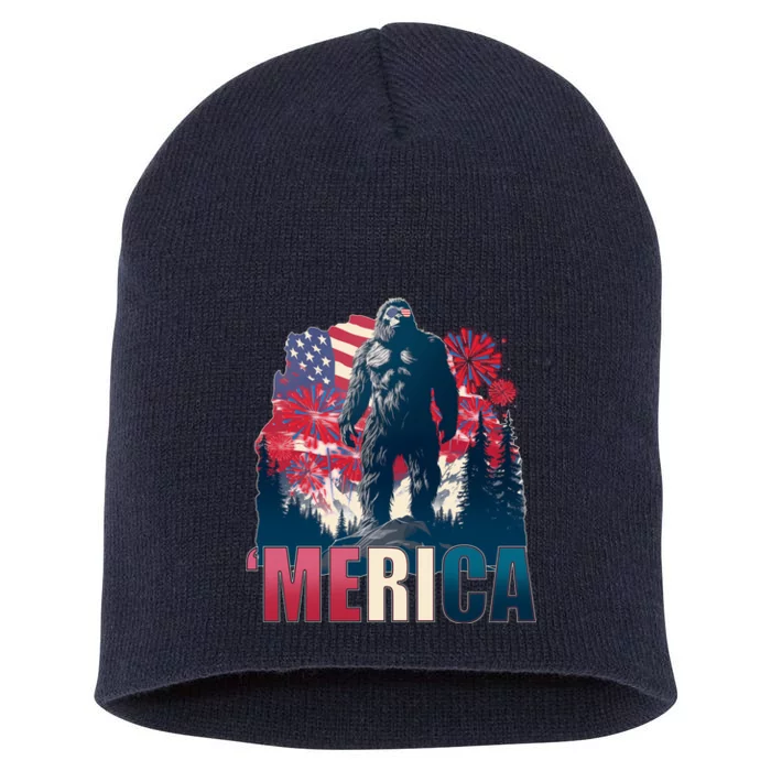 Patriotic Merica Bigfoot Sasquatch Short Acrylic Beanie