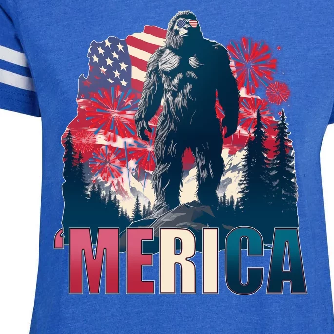 Patriotic Merica Bigfoot Sasquatch Enza Ladies Jersey Football T-Shirt