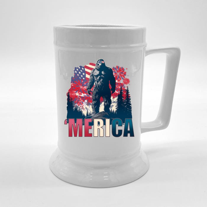 Patriotic Merica Bigfoot Sasquatch Front & Back Beer Stein