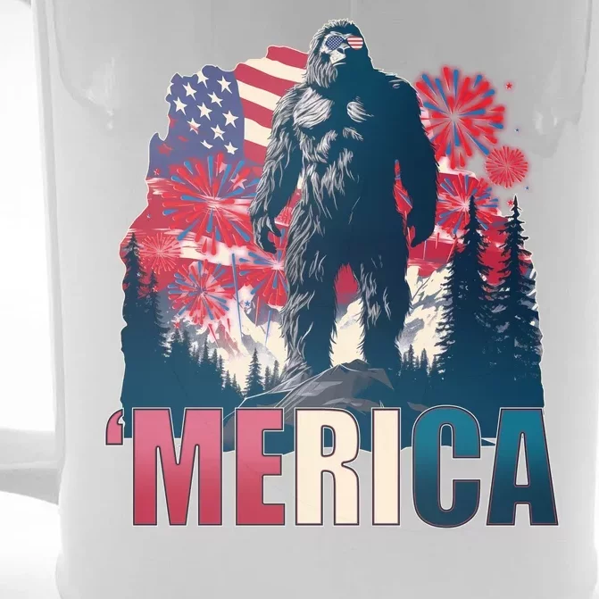 Patriotic Merica Bigfoot Sasquatch Front & Back Beer Stein