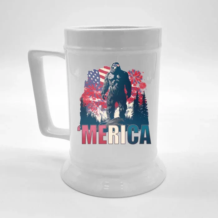 Patriotic Merica Bigfoot Sasquatch Front & Back Beer Stein