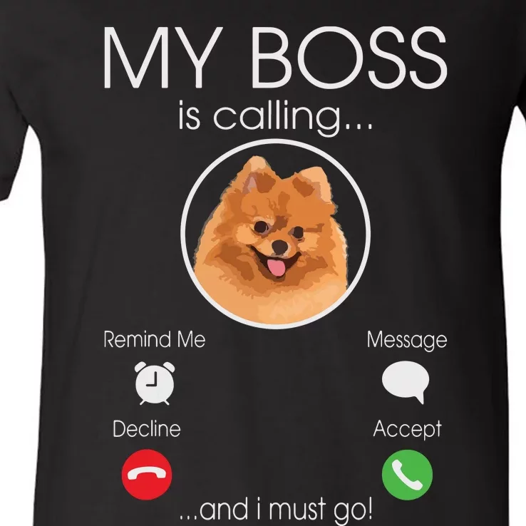 Pomeranian My Boss V-Neck T-Shirt