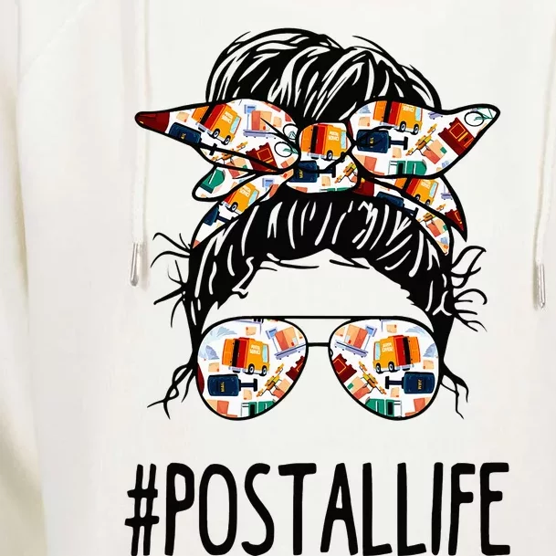 Postallife Messy Bun Mail Carrier Postal Worker Mailwoman Womens Funnel Neck Pullover Hood