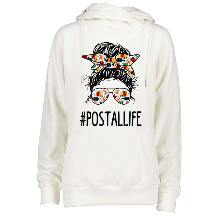 Postallife Messy Bun Mail Carrier Postal Worker Mailwoman Womens Funnel Neck Pullover Hood