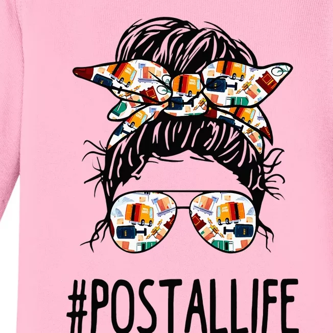 Postallife Messy Bun Mail Carrier Postal Worker Mailwoman Baby Long Sleeve Bodysuit