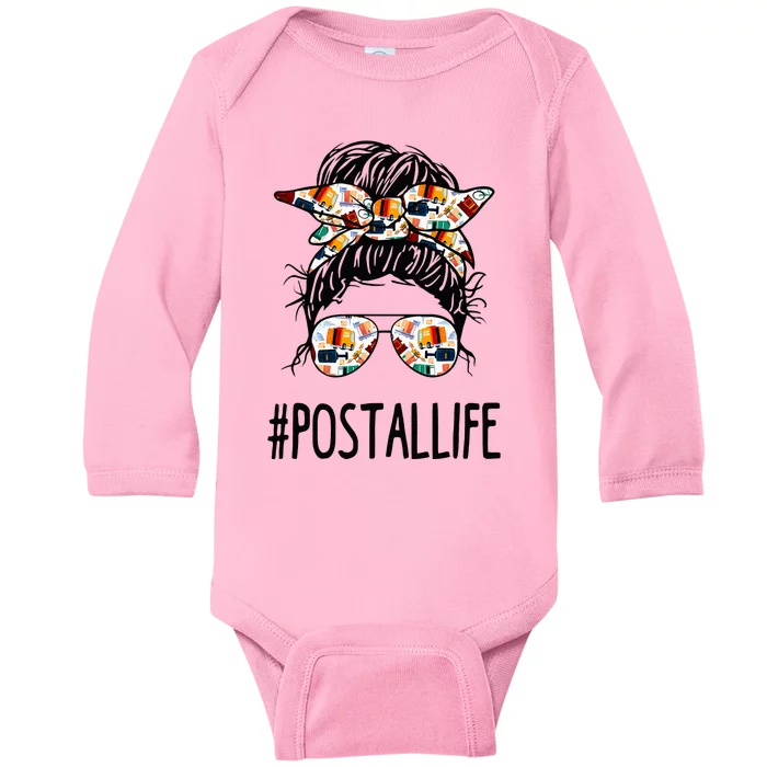 Postallife Messy Bun Mail Carrier Postal Worker Mailwoman Baby Long Sleeve Bodysuit