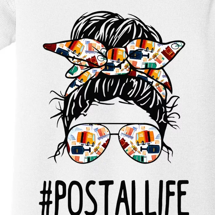 Postallife Messy Bun Mail Carrier Postal Worker Mailwoman Baby Bodysuit