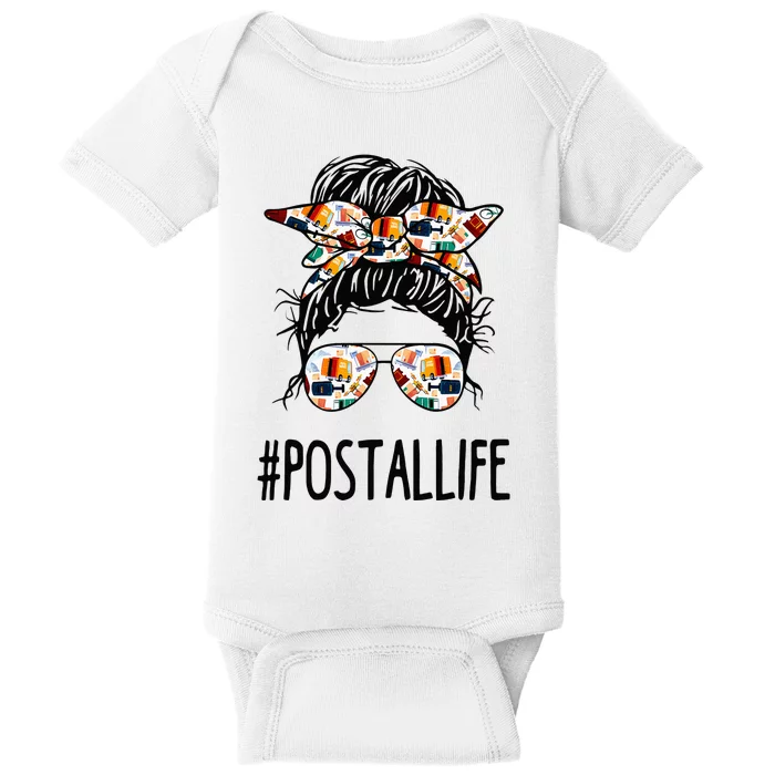 Postallife Messy Bun Mail Carrier Postal Worker Mailwoman Baby Bodysuit