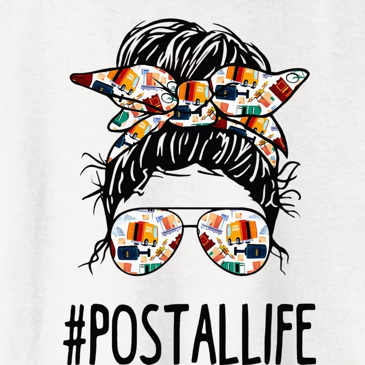 Postallife Messy Bun Mail Carrier Postal Worker Mailwoman Women's Crop Top Tee