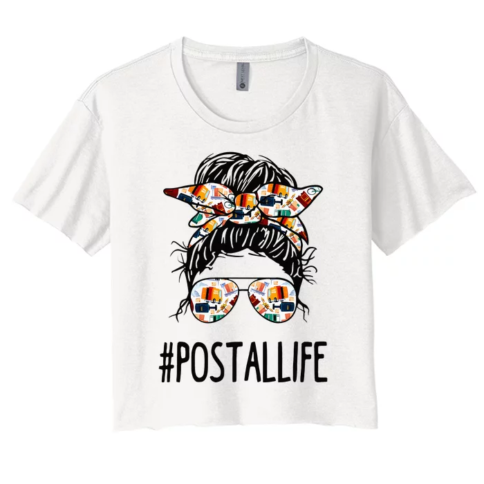 Postallife Messy Bun Mail Carrier Postal Worker Mailwoman Women's Crop Top Tee