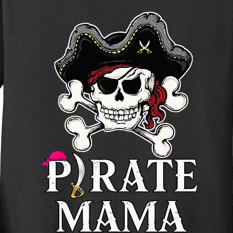 Pirate Mama Costume Jolly Roger Crossbones Funny Pirate Mom Kids Long Sleeve Shirt