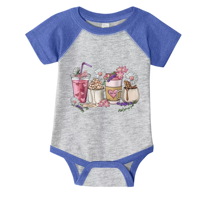 Pink Mama Coffee Cups Flower Happy Valentines Day Funny Gift Infant Baby Jersey Bodysuit