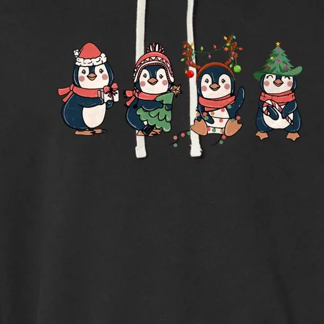 Penguin Merry Christmas Cute Penguin Xmas Lights Winter Gift Garment-Dyed Fleece Hoodie