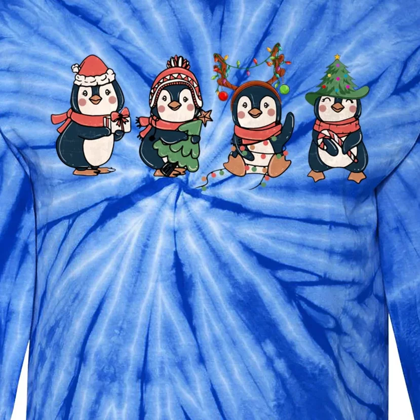 Penguin Merry Christmas Cute Penguin Xmas Lights Winter Gift Tie-Dye Long Sleeve Shirt