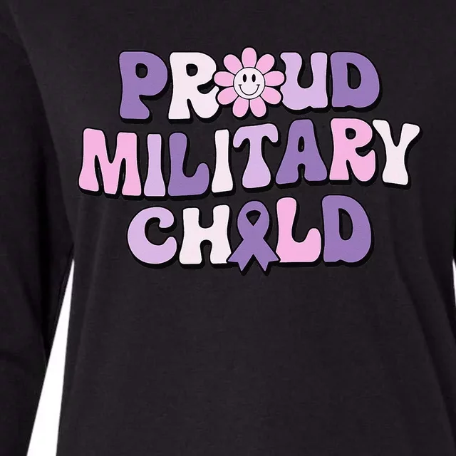 Proud Military Child Groovy Purple Up for Military Womens Cotton Relaxed Long Sleeve T-Shirt