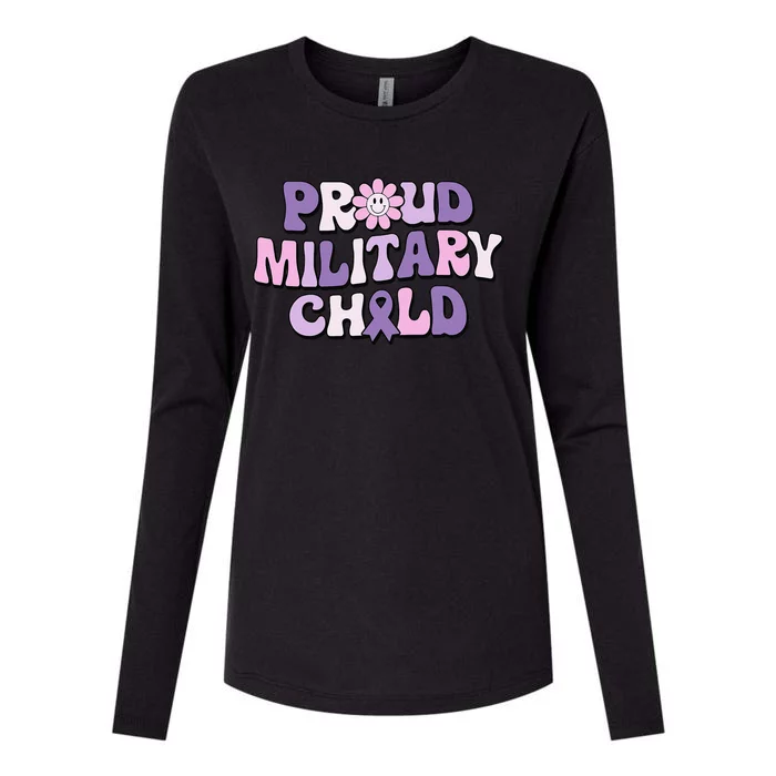 Proud Military Child Groovy Purple Up for Military Womens Cotton Relaxed Long Sleeve T-Shirt