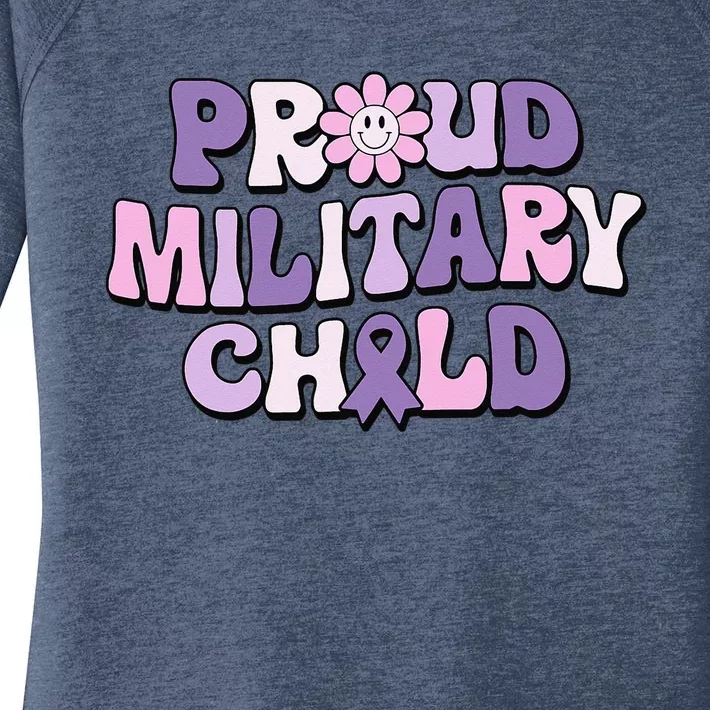 Proud Military Child Groovy Purple Up for Military Women's Perfect Tri Tunic Long Sleeve Shirt