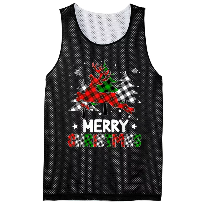 Plaid Merry Christmas Reindeer Tree Family Matching Pajamas Mesh Reversible Basketball Jersey Tank