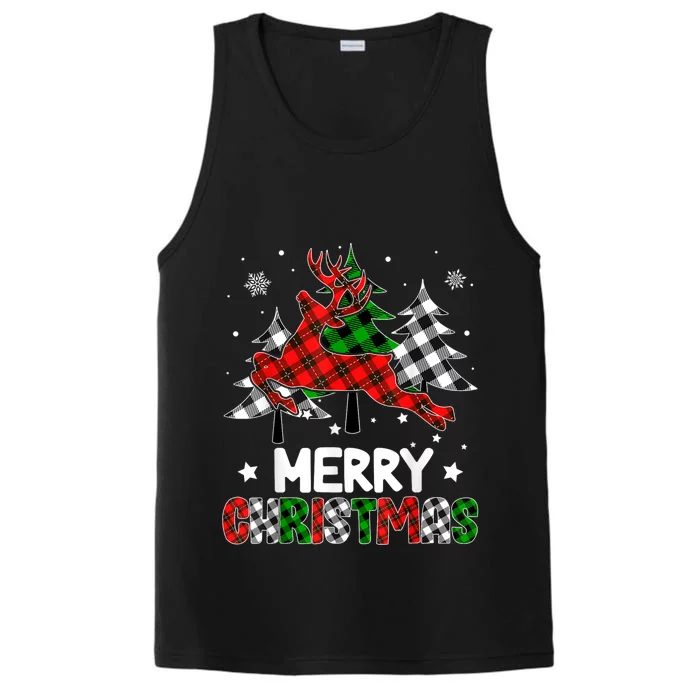 Plaid Merry Christmas Reindeer Tree Family Matching Pajamas Performance Tank