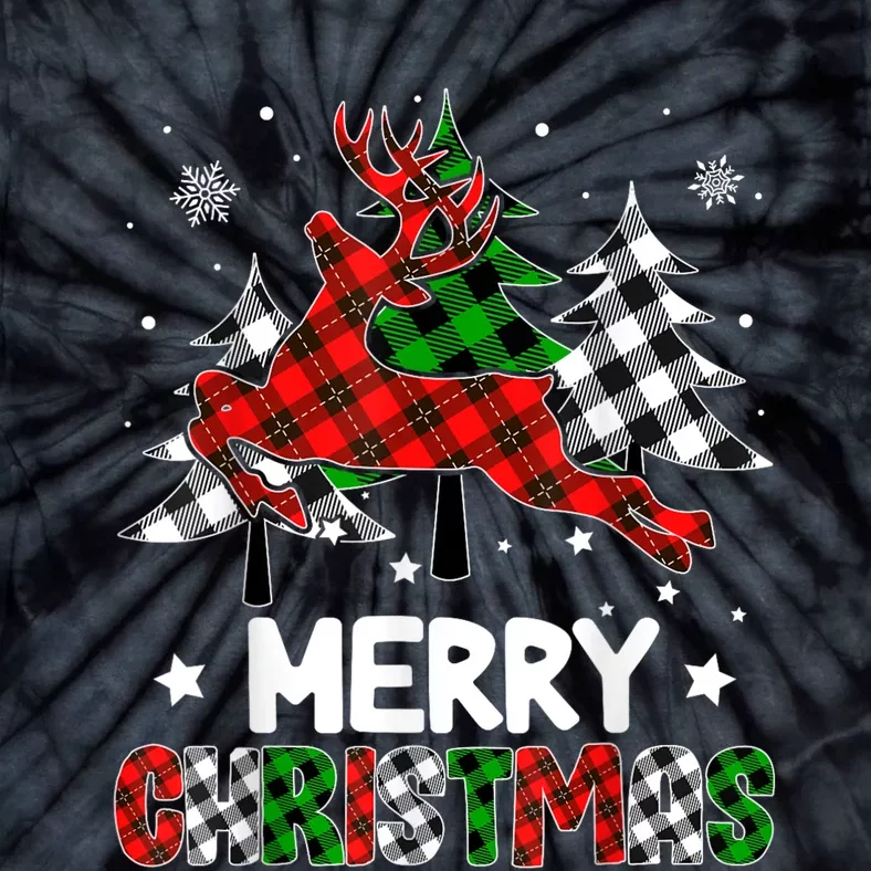 Plaid Merry Christmas Reindeer Tree Family Matching Pajamas Tie-Dye T-Shirt