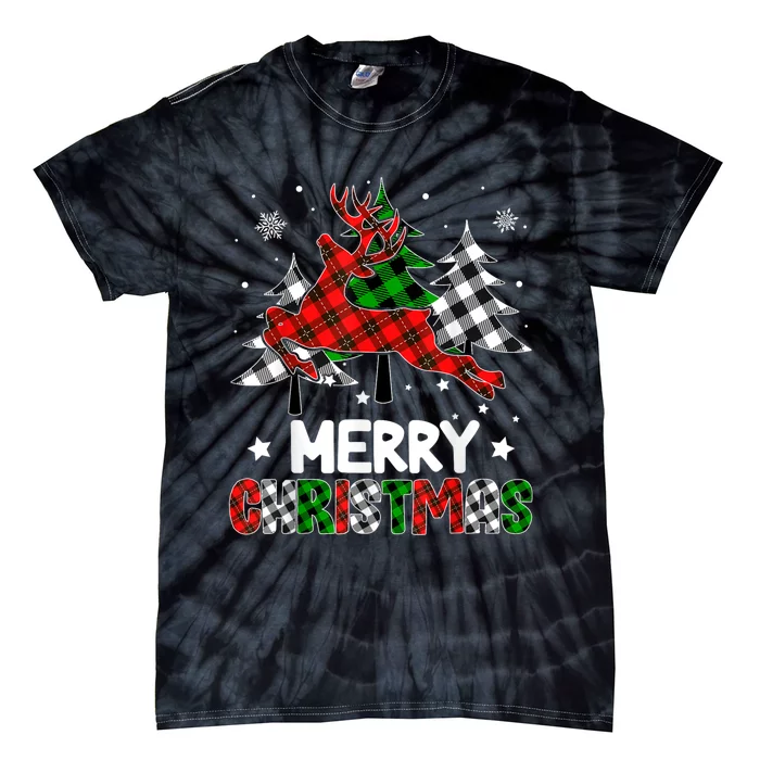 Plaid Merry Christmas Reindeer Tree Family Matching Pajamas Tie-Dye T-Shirt