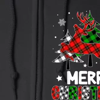 Plaid Merry Christmas Reindeer Tree Family Matching Pajamas Full Zip Hoodie