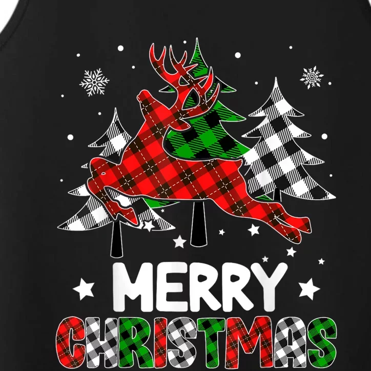 Plaid Merry Christmas Reindeer Tree Family Matching Pajamas Performance Tank