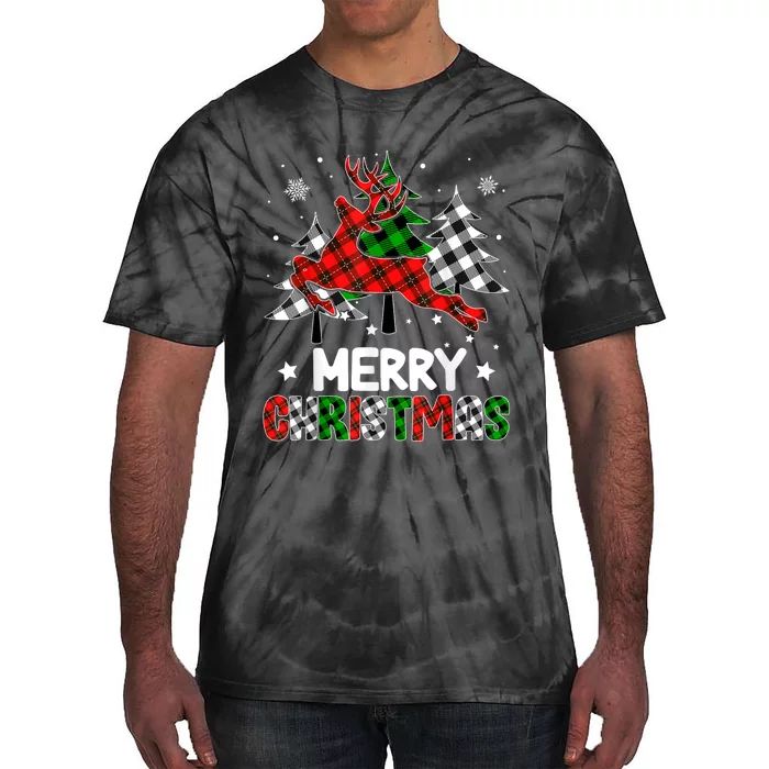 Plaid Merry Christmas Reindeer Tree Family Matching Pajamas Tie-Dye T-Shirt