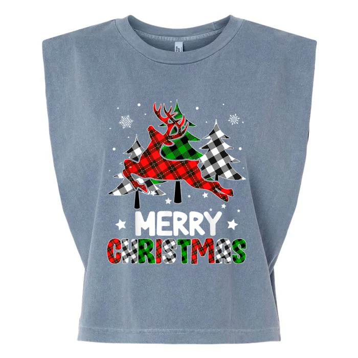 Plaid Merry Christmas Reindeer Tree Family Matching Pajamas Garment-Dyed Women's Muscle Tee