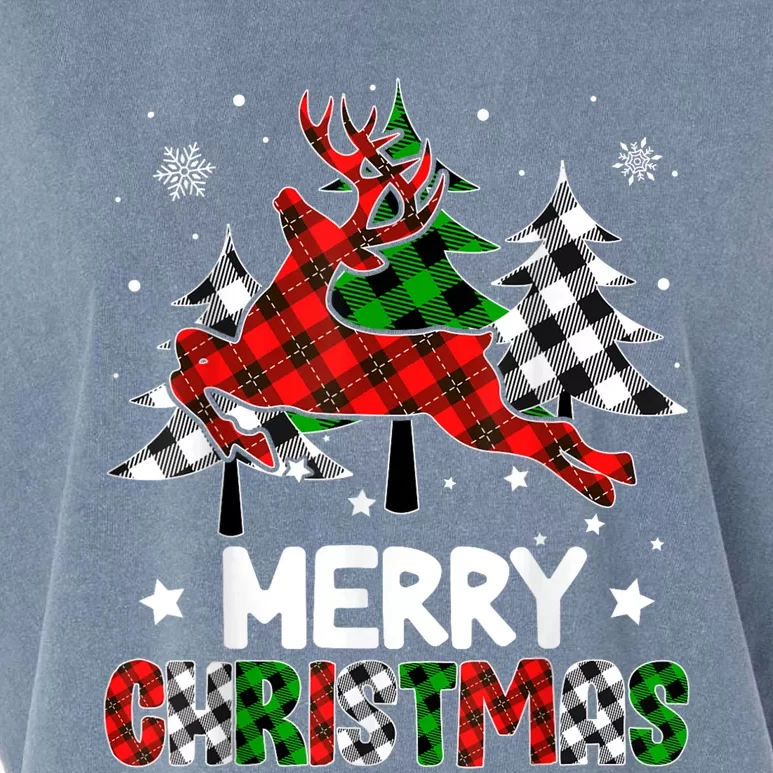 Plaid Merry Christmas Reindeer Tree Family Matching Pajamas Garment-Dyed Women's Muscle Tee