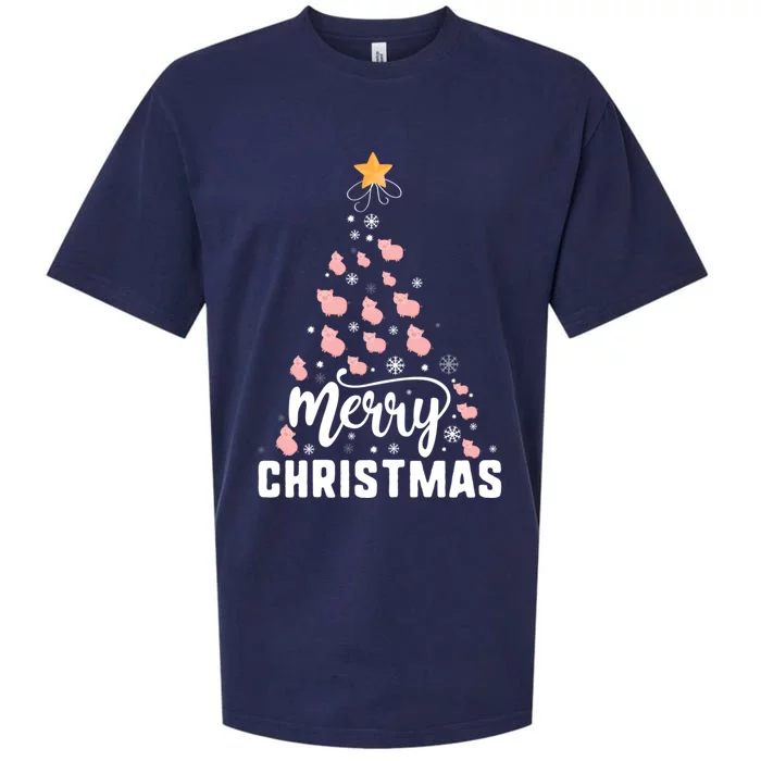 Pig Merry Christmas Tree Family Xmas Holidays Gift Sueded Cloud Jersey T-Shirt