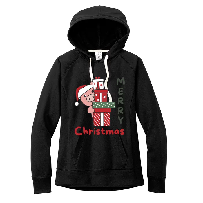 Pig Merry Christmas Winter Pigs Christmas Great Gift Women's Fleece Hoodie