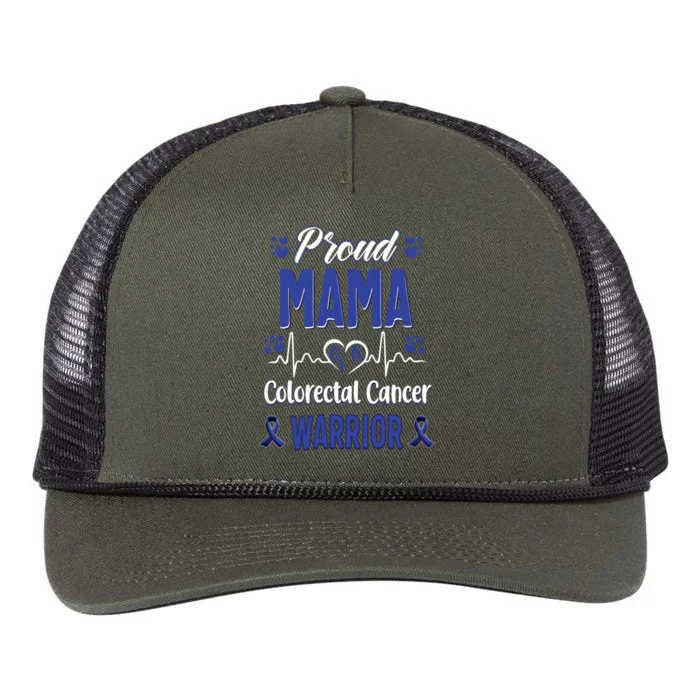 Proud Mama Colorectal Colon Cancer Warrior Awareness Funny Gift Retro Rope Trucker Hat Cap