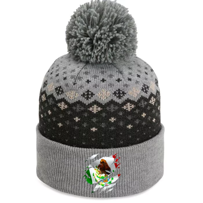 Proud Mexican Chicano Latino Torn Ripped Mexico Flag The Baniff Cuffed Pom Beanie