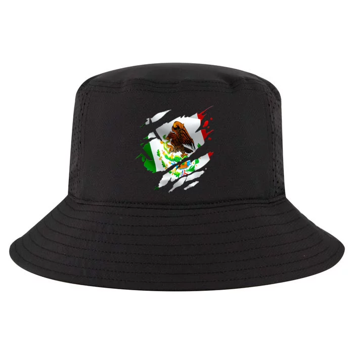 Proud Mexican Chicano Latino Torn Ripped Mexico Flag Cool Comfort Performance Bucket Hat