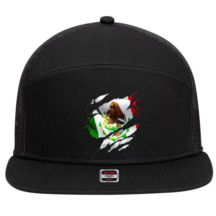 Proud Mexican Chicano Latino Torn Ripped Mexico Flag 7 Panel Mesh Trucker Snapback Hat