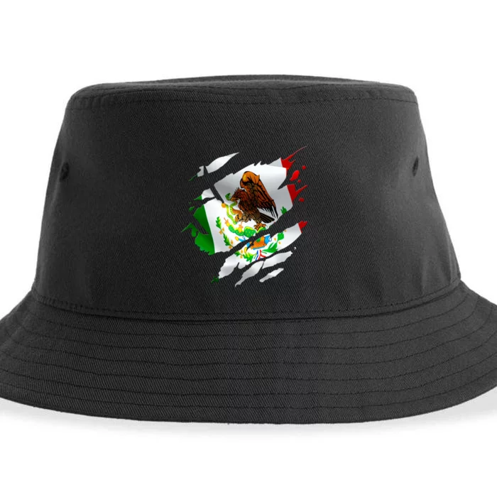 Proud Mexican Chicano Latino Torn Ripped Mexico Flag Sustainable Bucket Hat