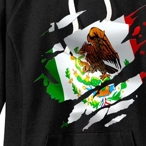 Proud Mexican Chicano Latino Torn Ripped Mexico Flag Women's Fleece Hoodie