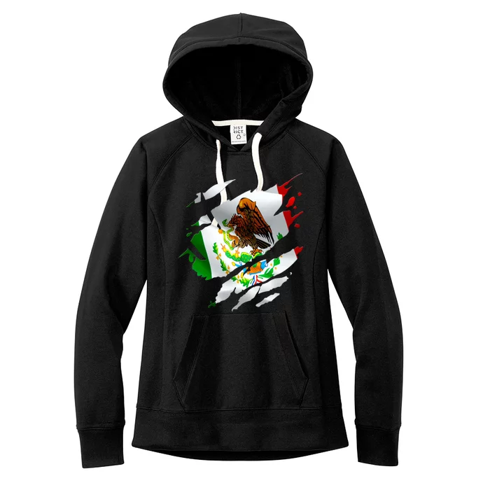 Proud Mexican Chicano Latino Torn Ripped Mexico Flag Women's Fleece Hoodie