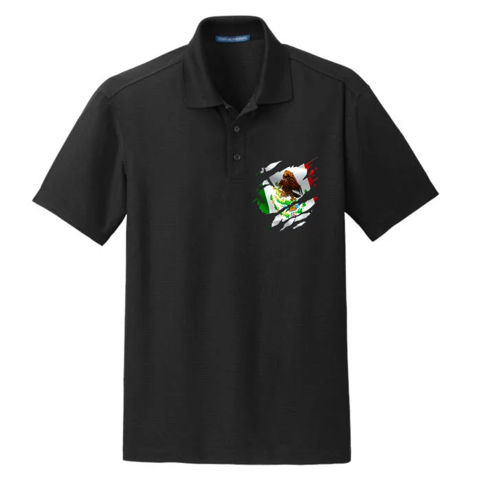 Proud Mexican Chicano Latino Torn Ripped Mexico Flag Dry Zone Grid Performance Polo