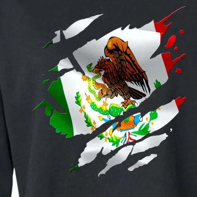 Proud Mexican Chicano Latino Torn Ripped Mexico Flag Cropped Pullover Crew