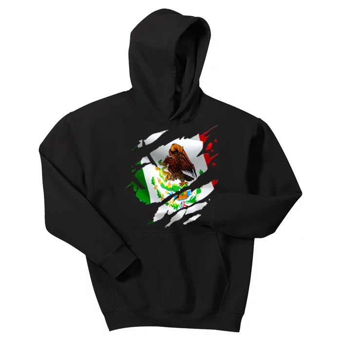 Proud Mexican Chicano Latino Torn Ripped Mexico Flag Kids Hoodie