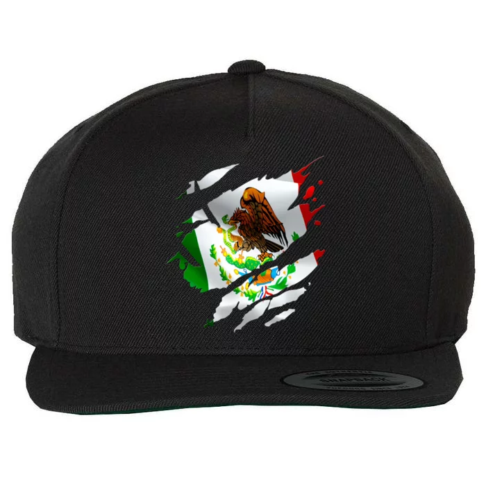 Proud Mexican Chicano Latino Torn Ripped Mexico Flag Wool Snapback Cap