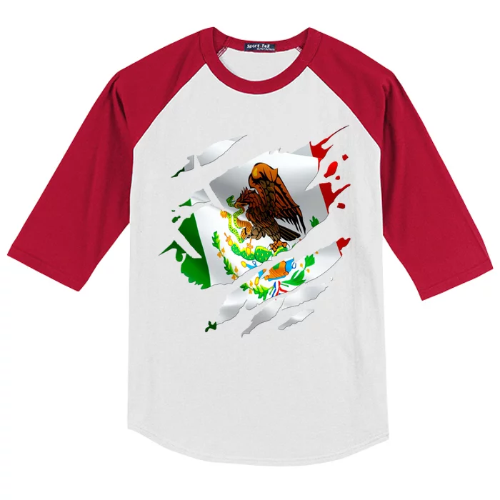 Proud Mexican Chicano Latino Torn Ripped Mexico Flag Kids Colorblock Raglan Jersey